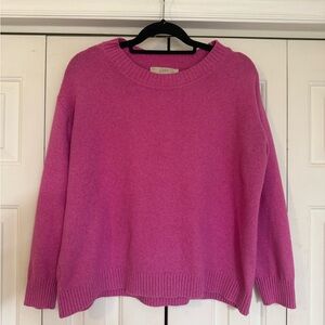 LOFT Sweater Womens Bright Pink Crew Neck Long Sleeve Feminine Minimalist Size L